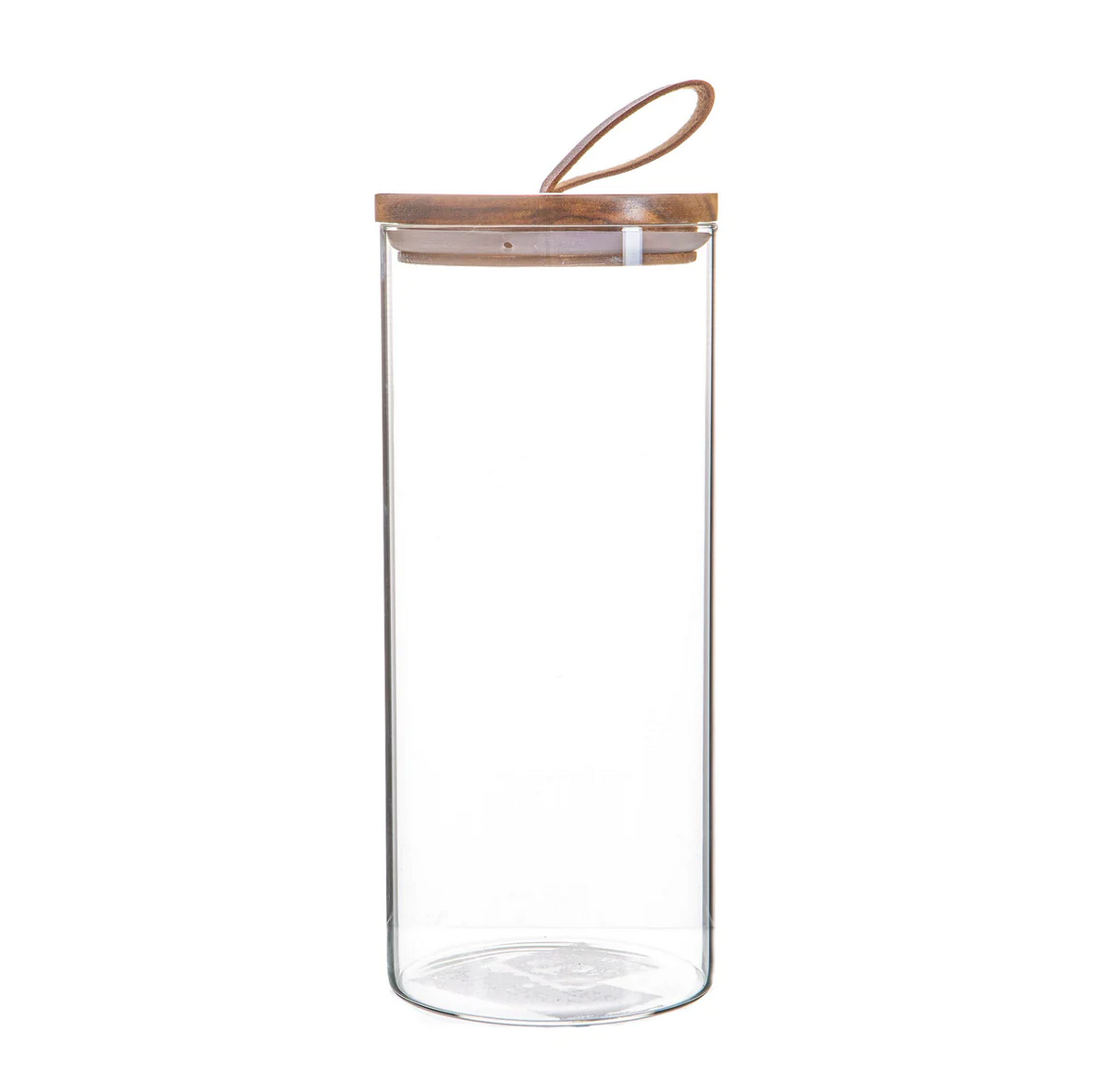 Barattolo da 1,5L con coperchio in legno e applicazione in pelle